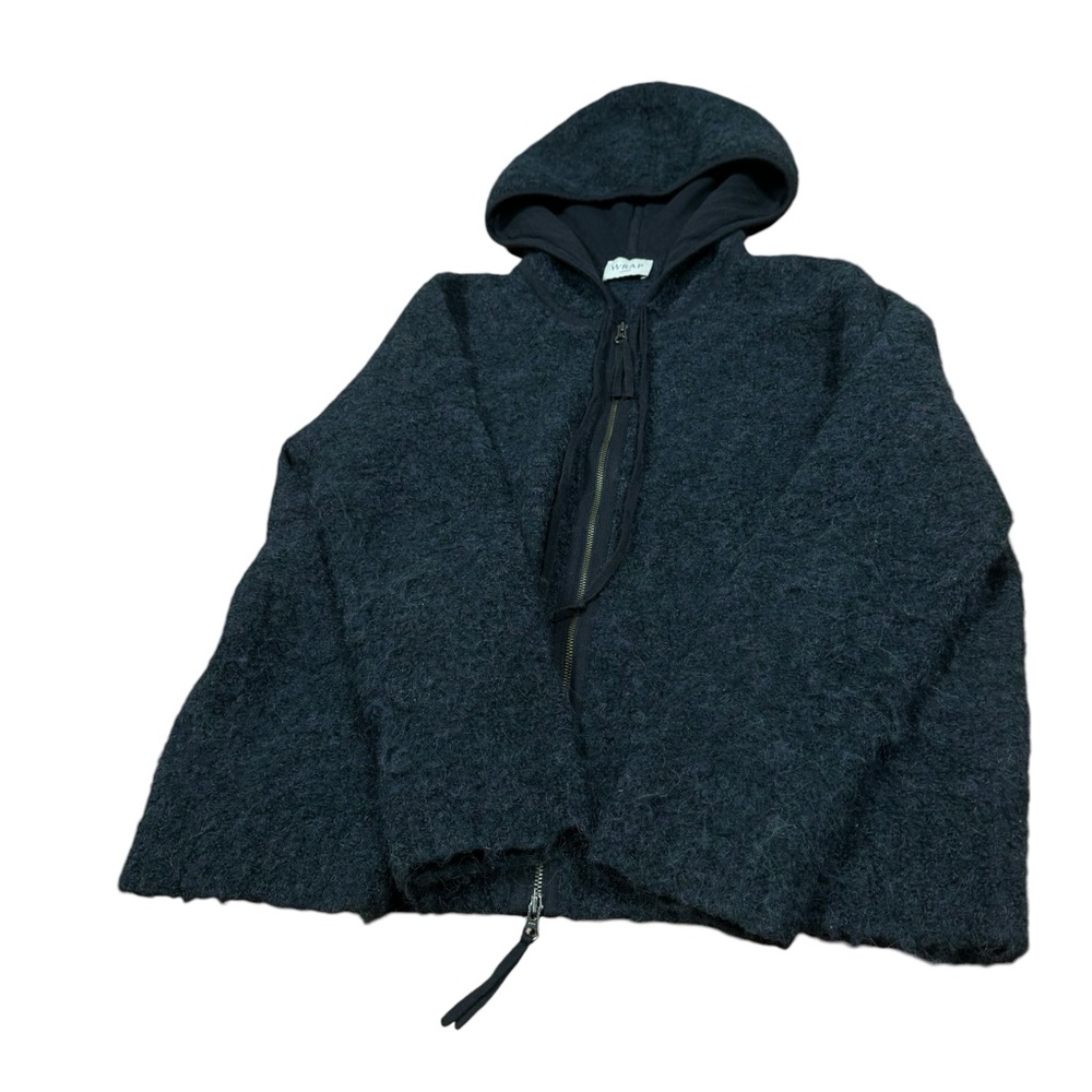 Wool-Blend Hooded Zip Sweater Jacket - Dark Charcoal - Picture 5 of 13